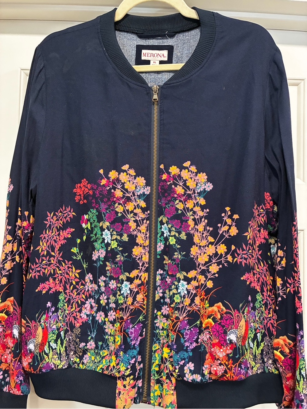 Merona Navy Floral-Print Bomber Jacket